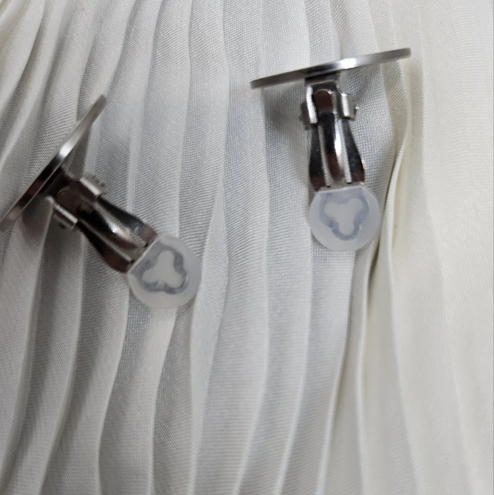 Hermes Vintage Clou de Selle Button Clip Earrings Matte Silver